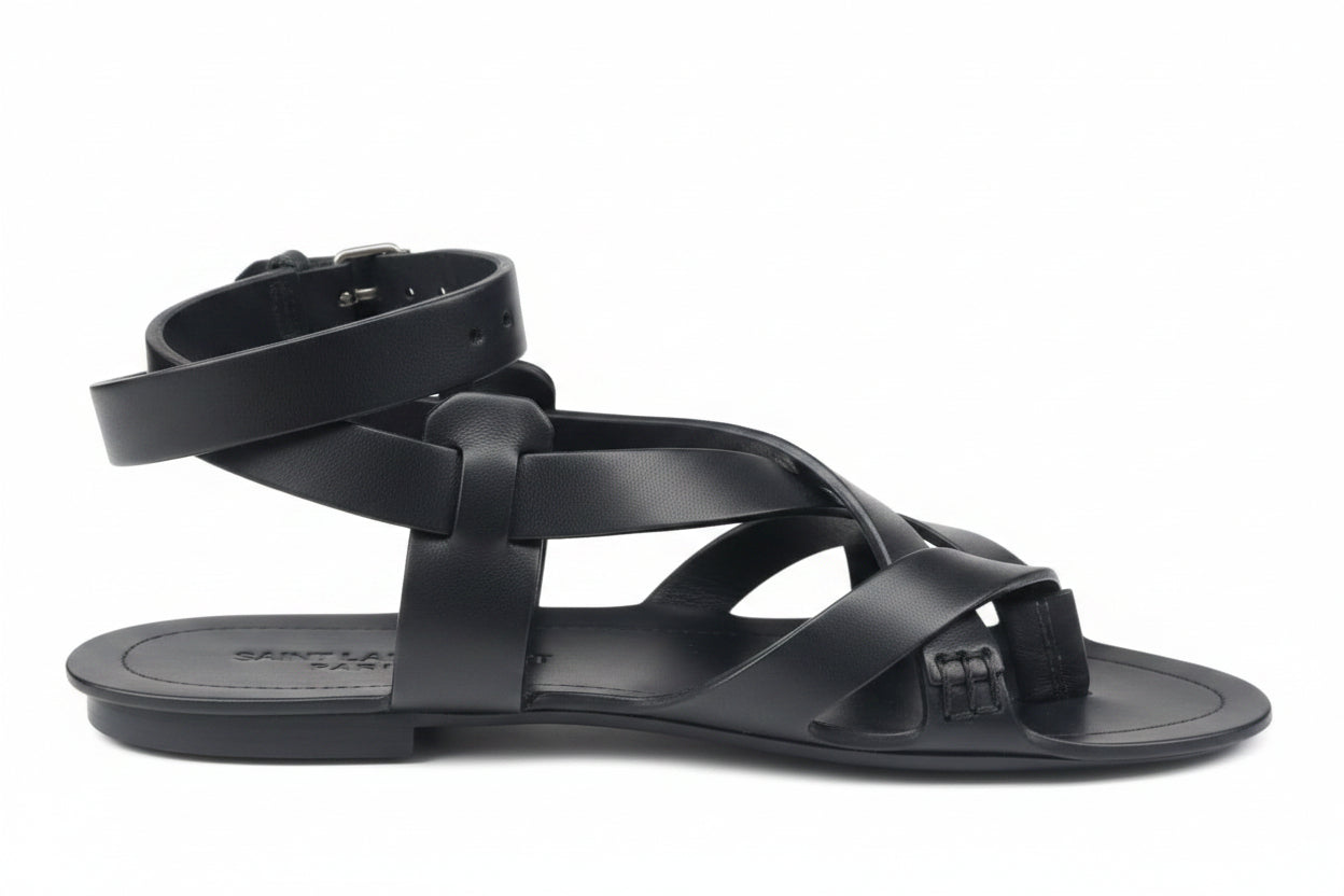 YSL SANDALI FLAT IN PELLE LISCIA
