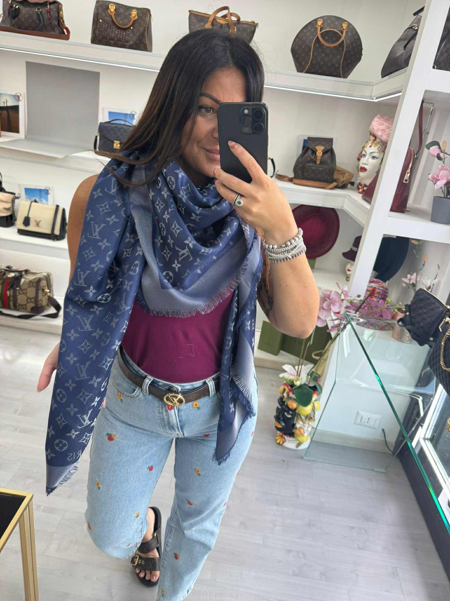 LOUIS VUITTON SCIALLE MONOGRAM SHINE BLU