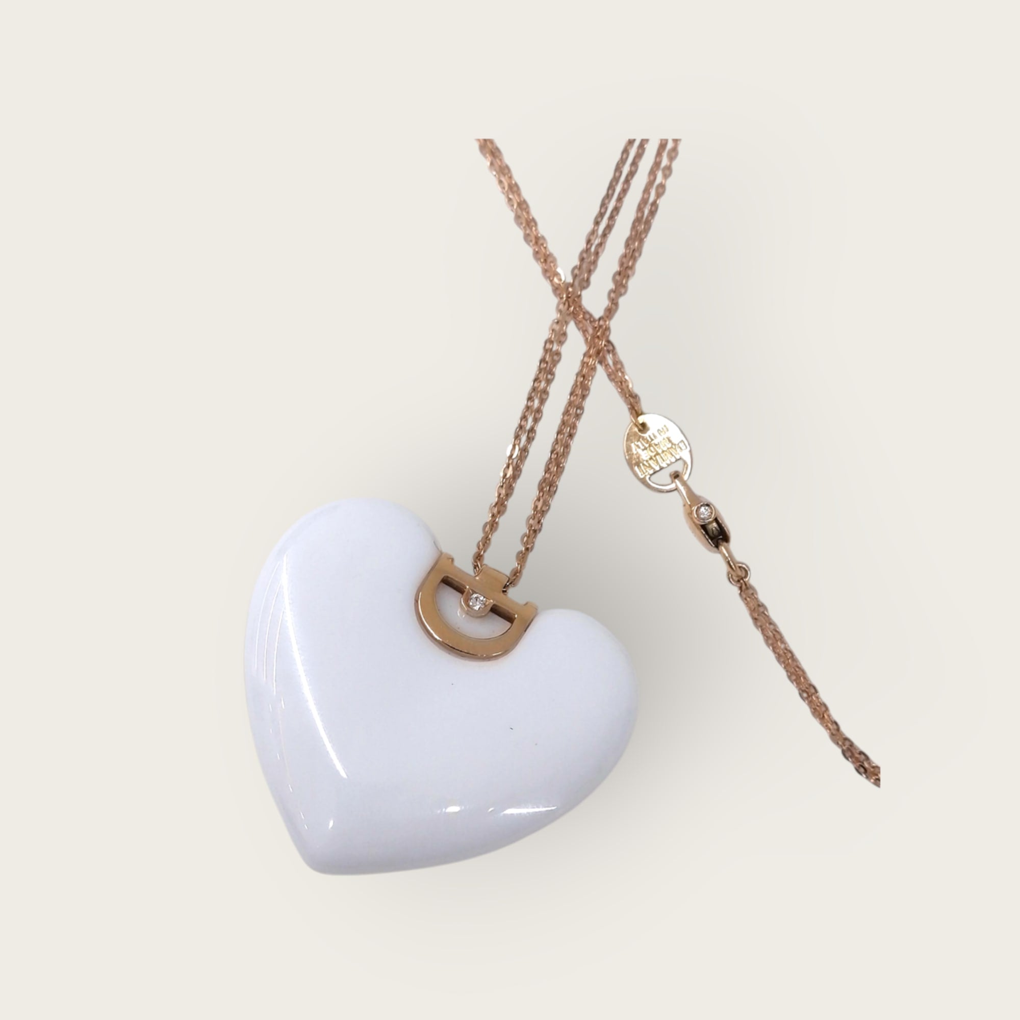 DAMIANI COLLANA CUORE D.ICON IN CERAMICA BIANCA, ORO ROSA E DIAMANTE