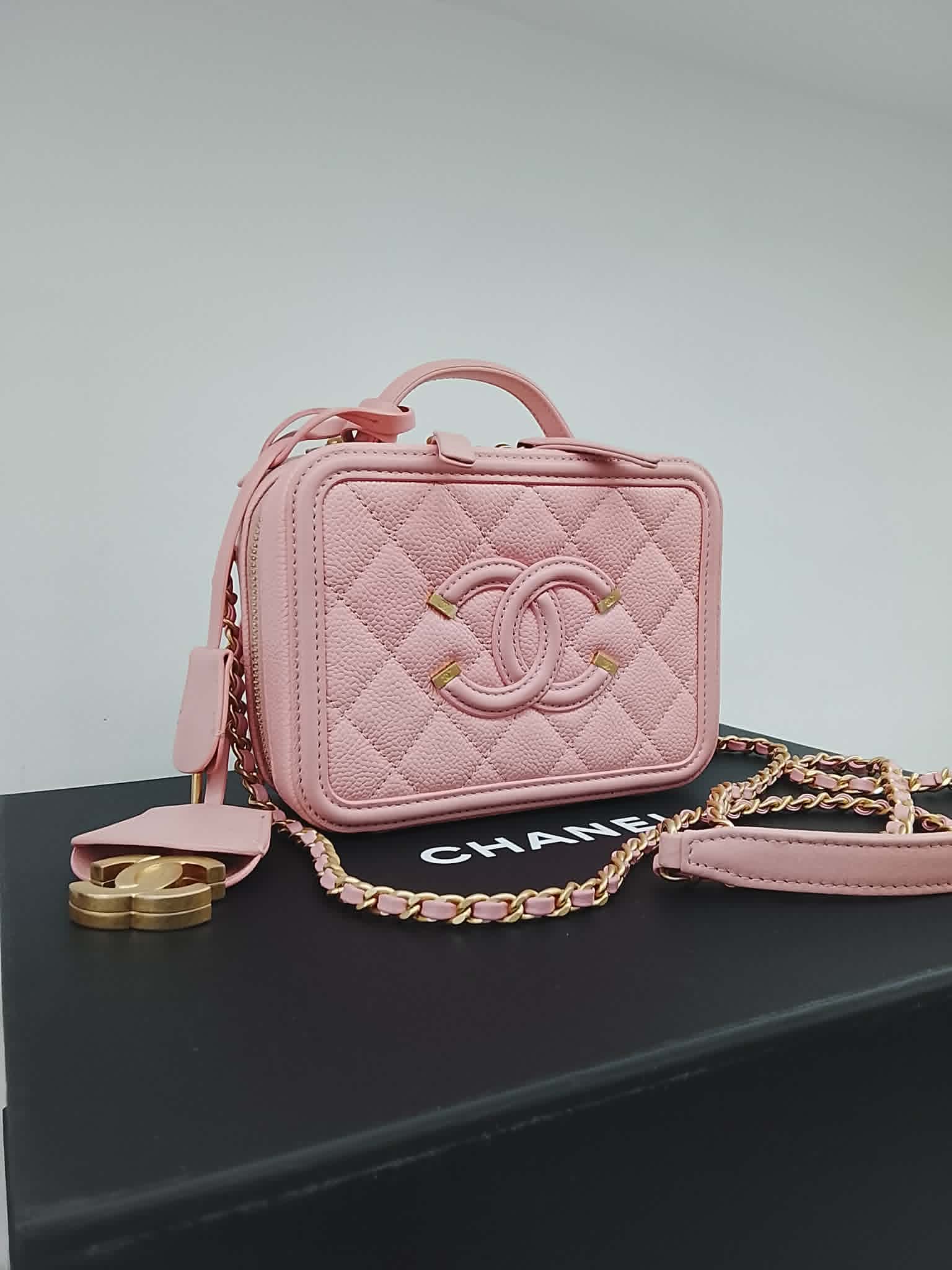 CHANEL VANITY CASE TOP HANDLE ROSA small