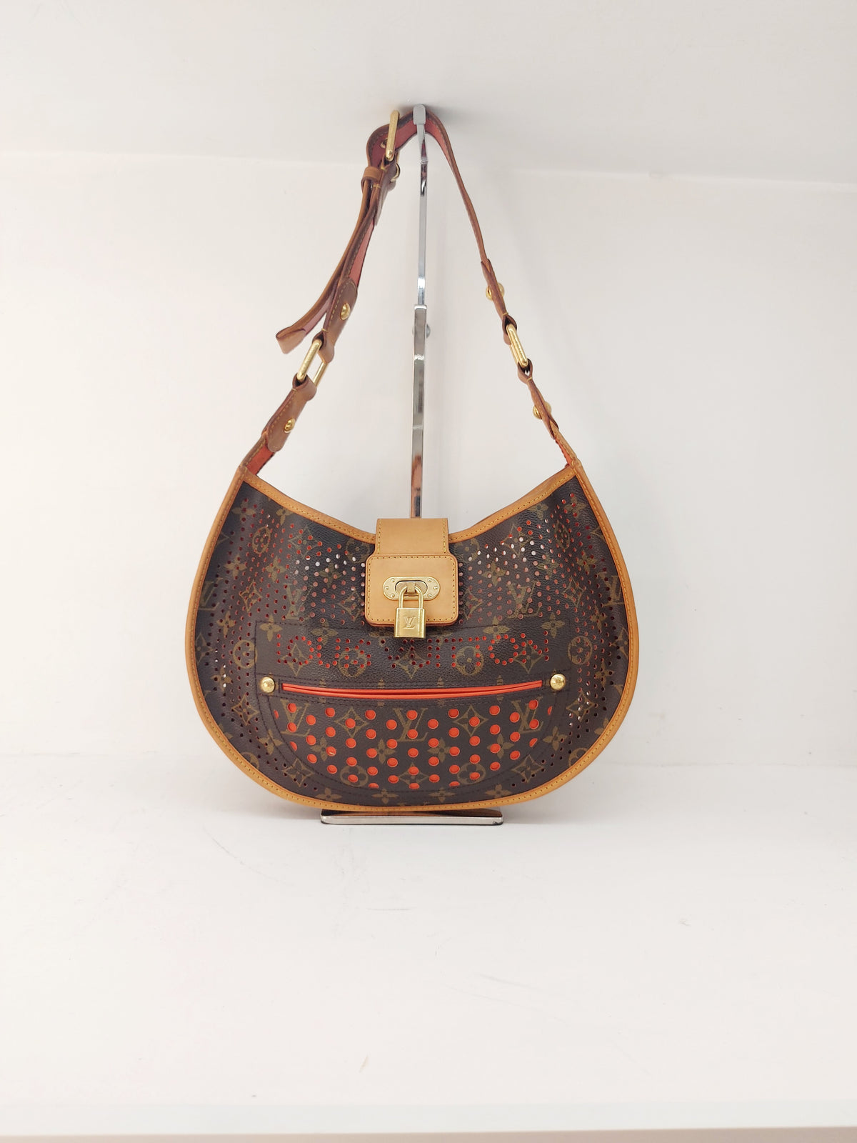 LOUIS VUITTON LIMITED EDITION ORANGE PERFORATED DEMI LUNE