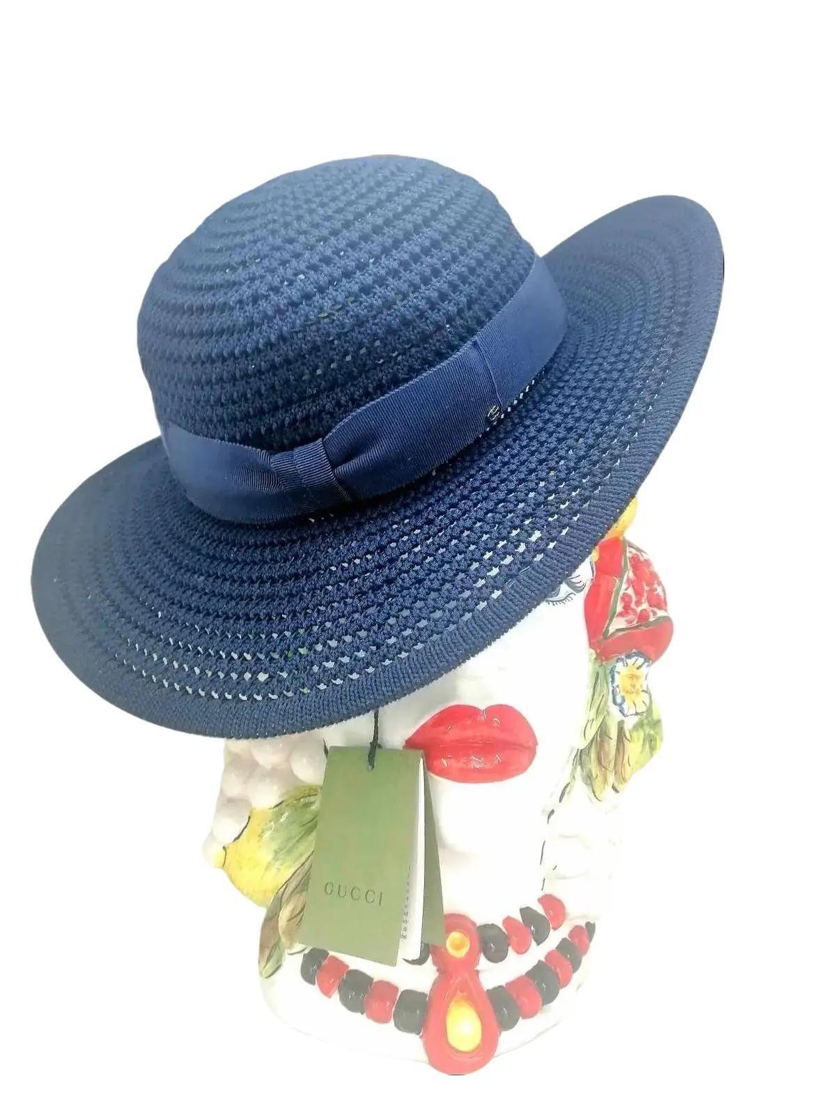 Gucci Cappello Falda Larga Blu Tg M