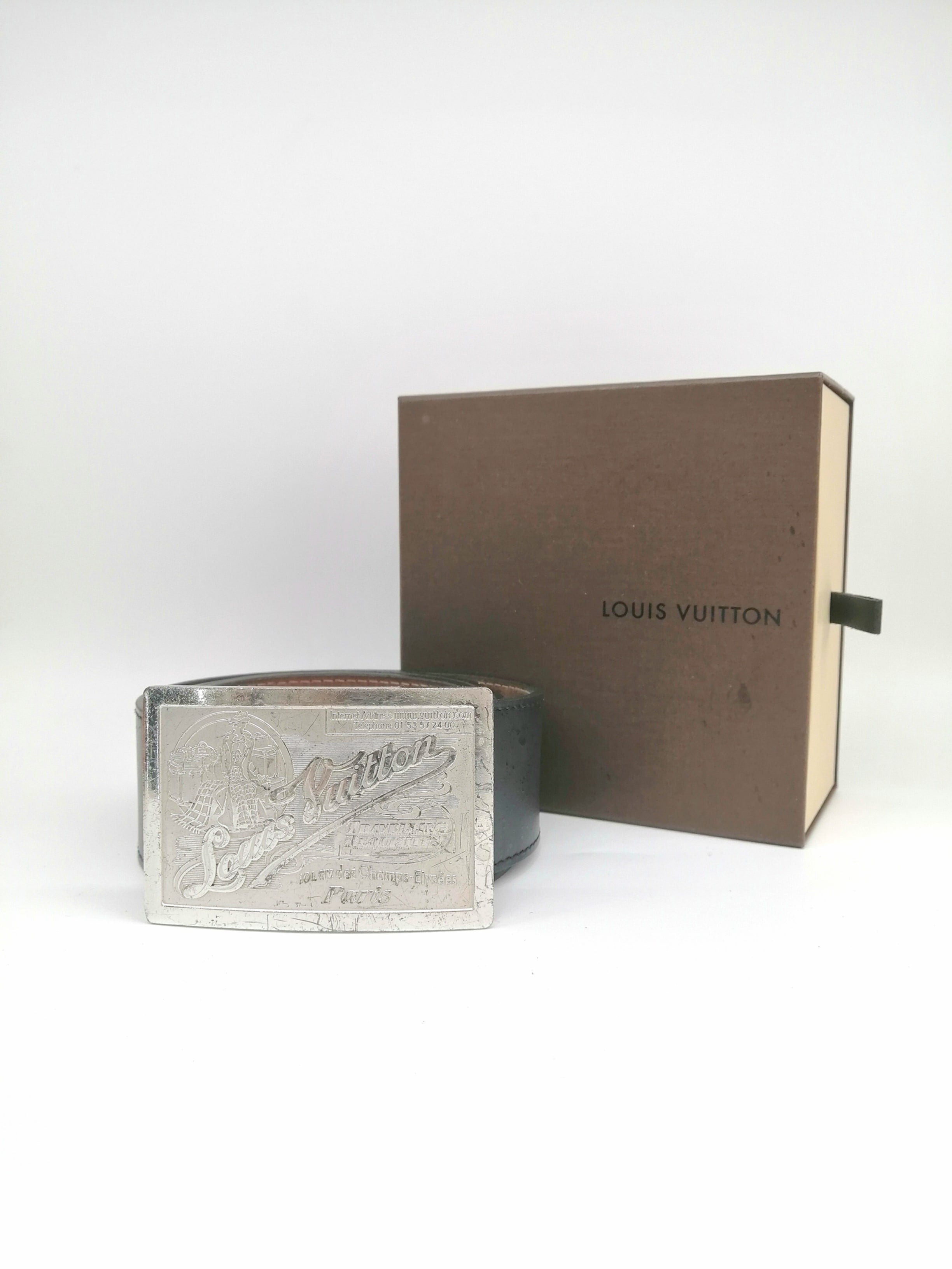 LOUIS VUITTON CINTURA IN PELLE SANGLE JEANS Tg 85