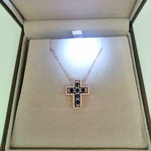 Collier Oro Croce Epoque Diamanti e Zaffiri